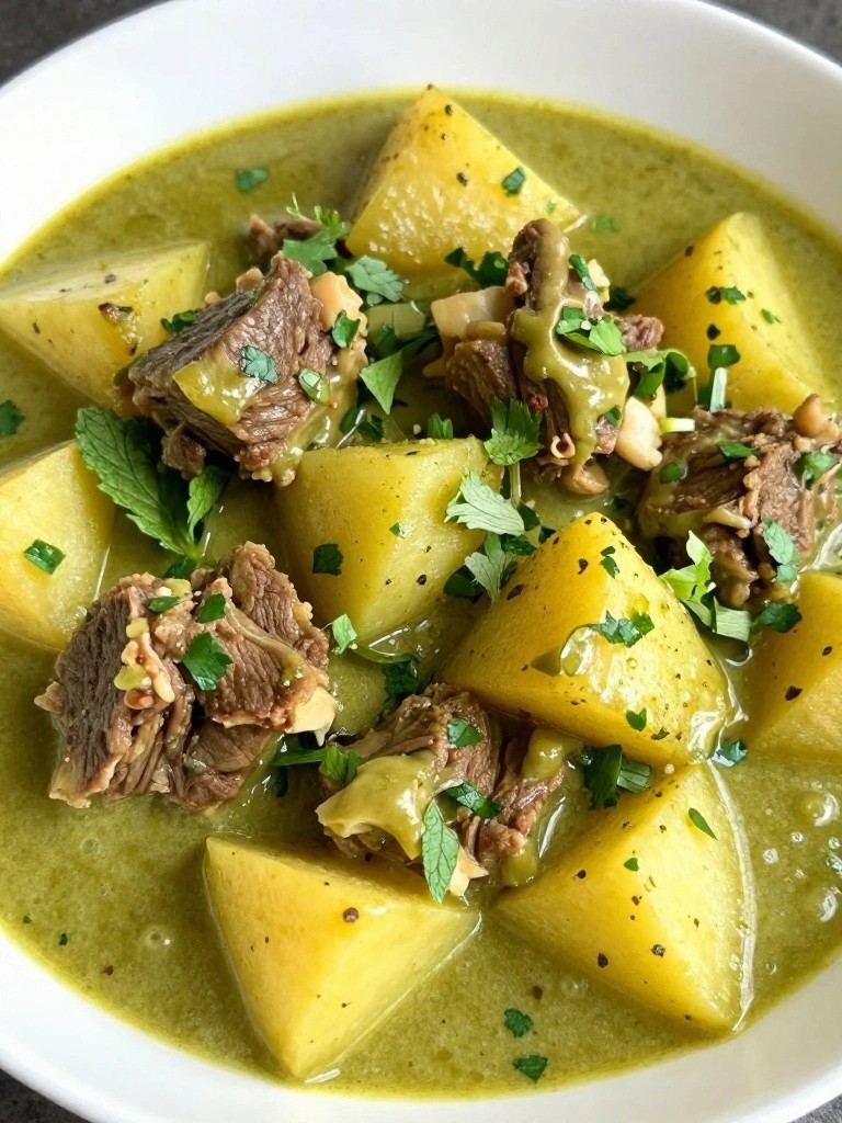 Fresh Green Herb Lamb Stew with Cilantro-Mint Curry Gravy