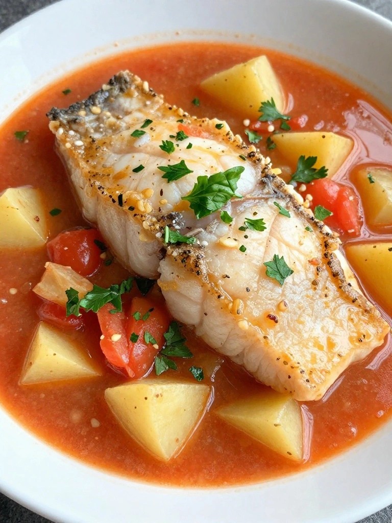 Italian Halibut Cioppino with Potatoes and Tomato Broth