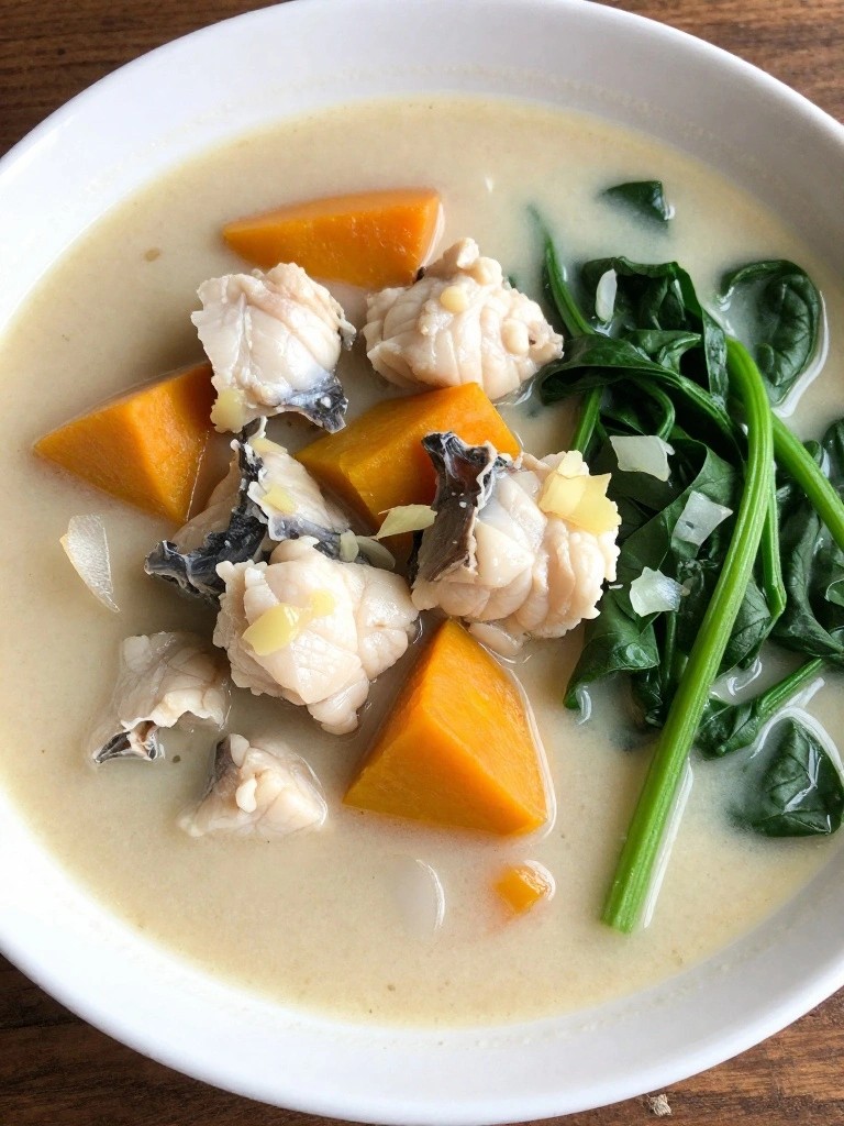 Filipino Ginataang Fish Stew with Spinach and Squash