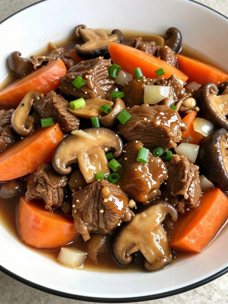Crockpot Ginger Soy Beef Stew with Shiitake Mushrooms