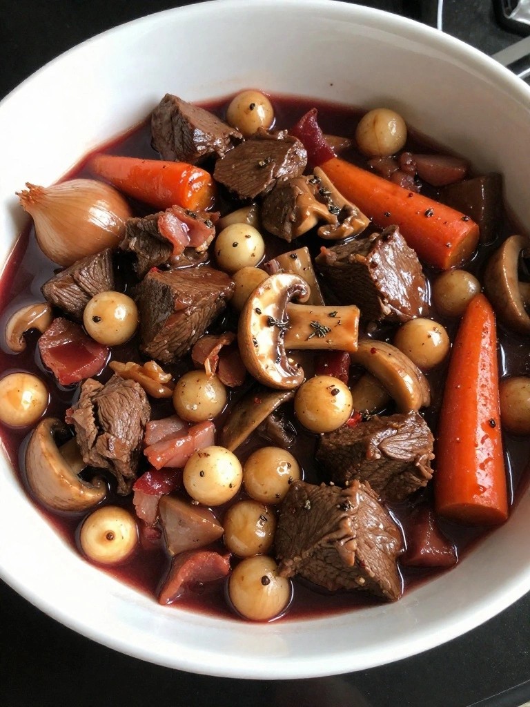 Slow Cooker Beef Bourguignon with Pearl Onions