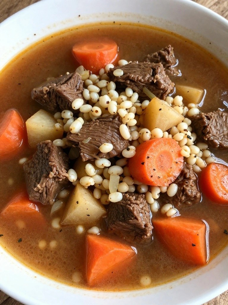 Vegetable Barley Beef Stew with Parsnips