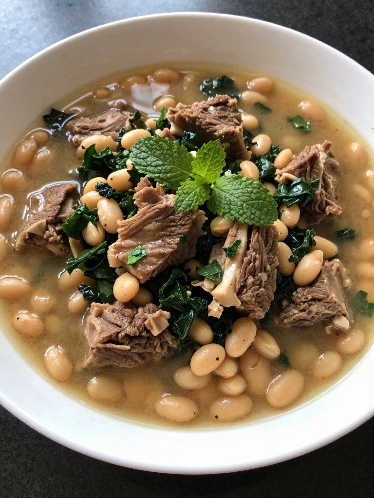 Aleppo Pepper Lamb Stew with White Beans, Kale, and Mint