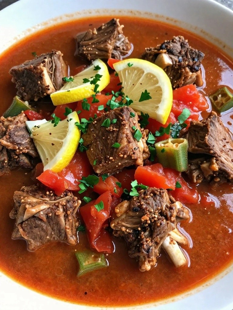 Harissa-Spiced Lamb Stew with Okra and Tomatoes