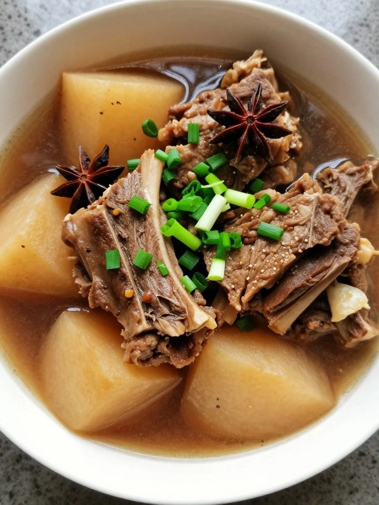 Chinese Braised Lamb Stew with Daikon Radish and Star Anise