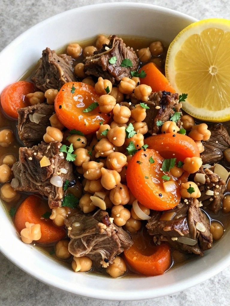 Slow-Cooked Moroccan Lamb Stew with Chickpeas and Apricots