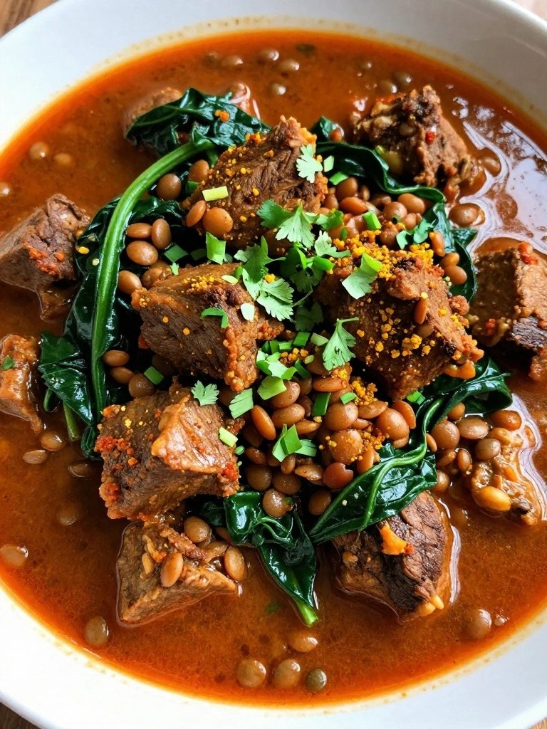 Spicy Indian Lamb Stew with Lentils and Spinach