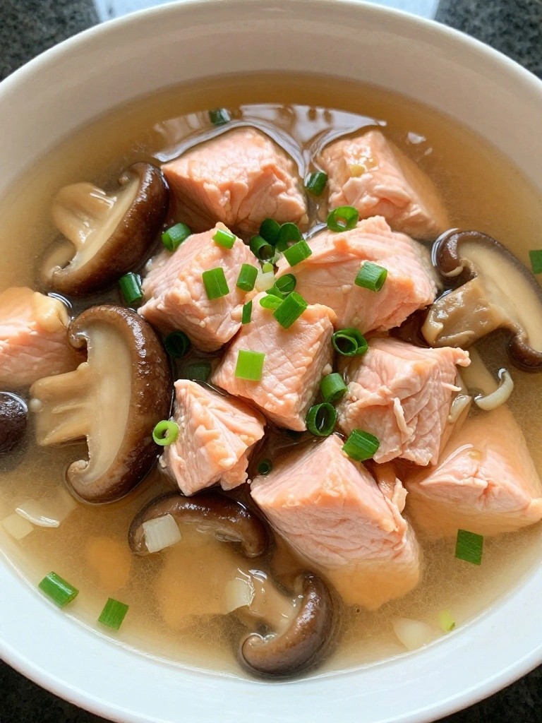 Japanese Miso Salmon Stew with Shiitake and Scallions