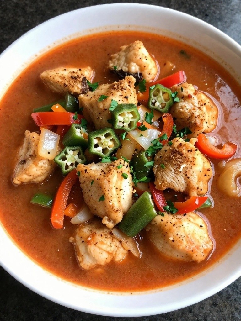 Spicy Cajun Catfish Stew with Bell Peppers and Okra