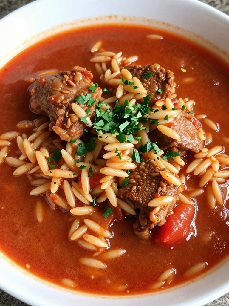 Greek Cinnamon Pork Tomato Stew with Orzo