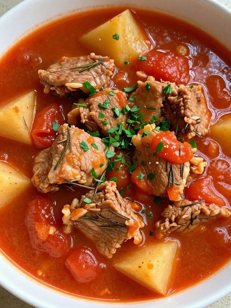 Herbed Pork Tomato Stew with Potatoes and Rosemary