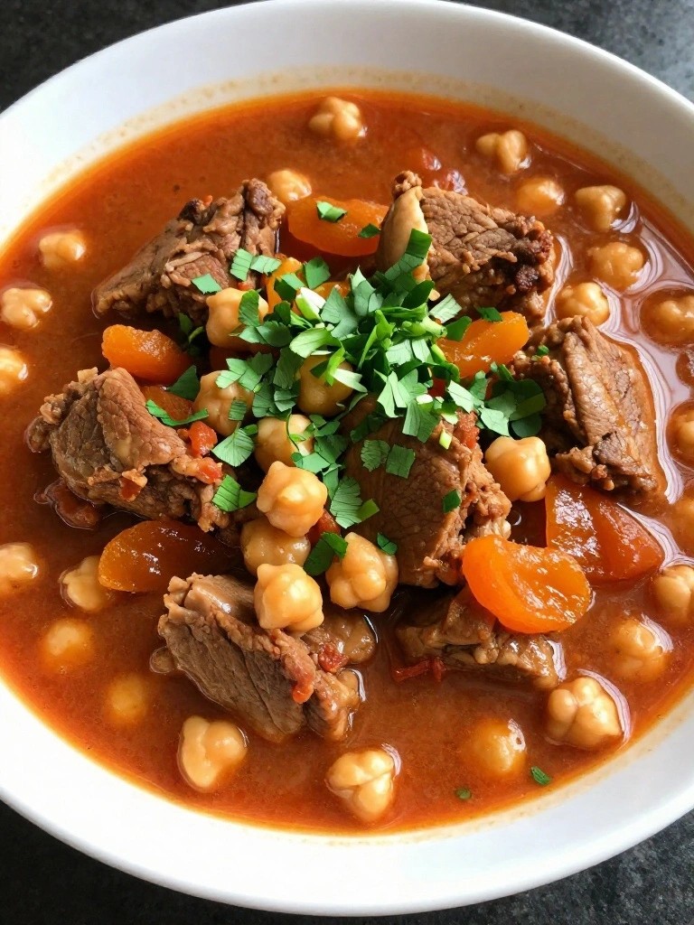Moroccan-Spiced Pork Tomato Stew with Chickpeas and Apricots