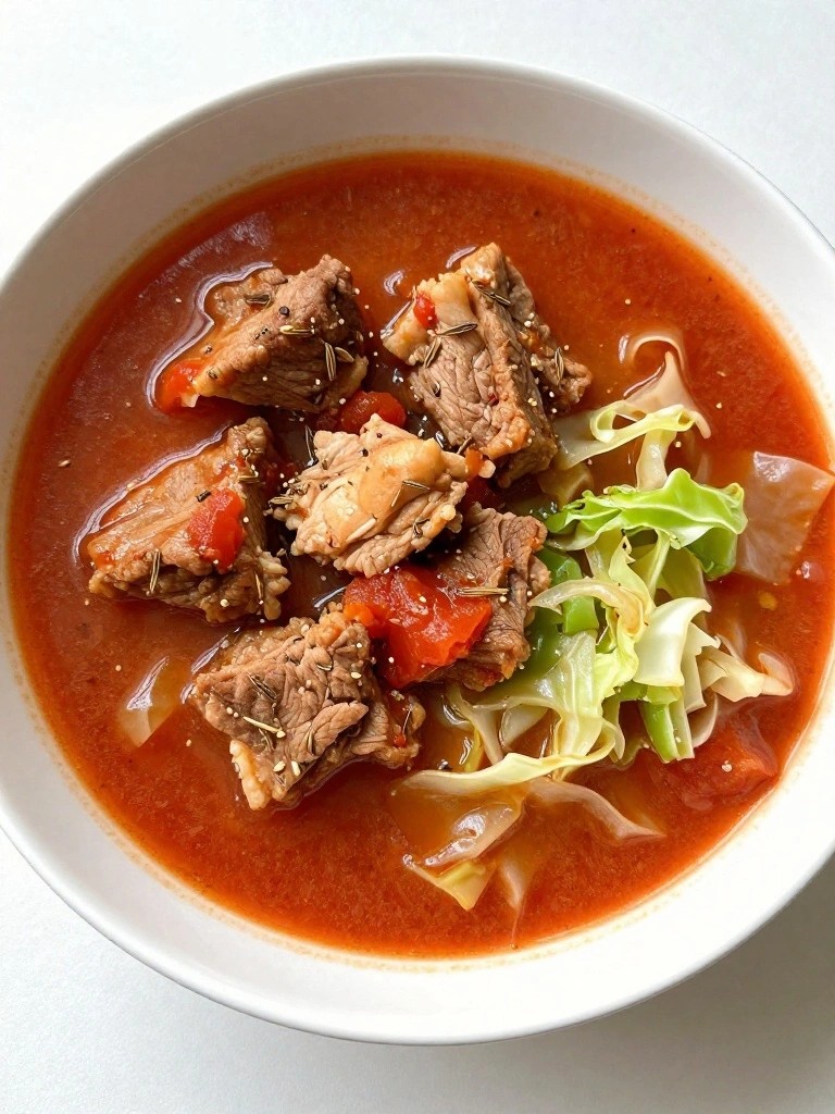 Rustic Pork Tomato Stew with Cabbage and Caraway