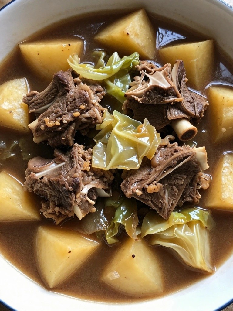 Guinness-Braised Lamb Neck Stew with Potatoes and Cabbage