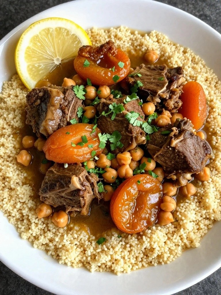 Moroccan Lamb Neck Stew with Apricots, Chickpeas, and Couscous