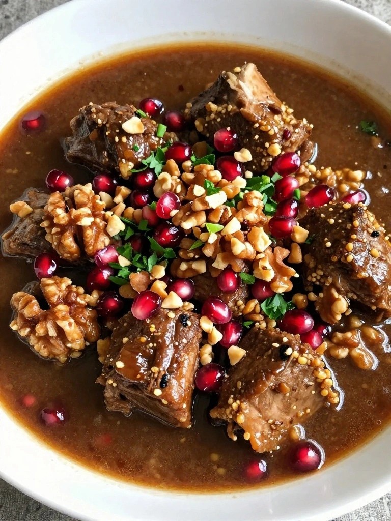 Persian Lamb Neck Stew with Pomegranate, Walnuts, and Bulgur