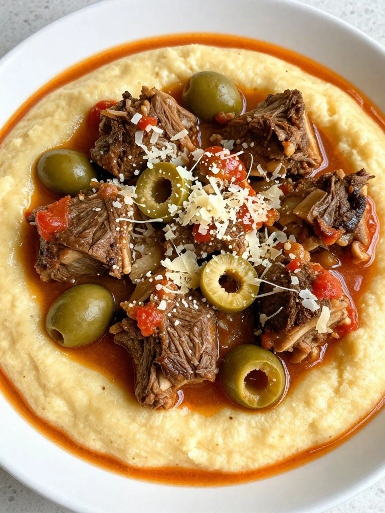 Provençal Lamb Neck Stew with Olives, Tomatoes, and Creamy Polenta