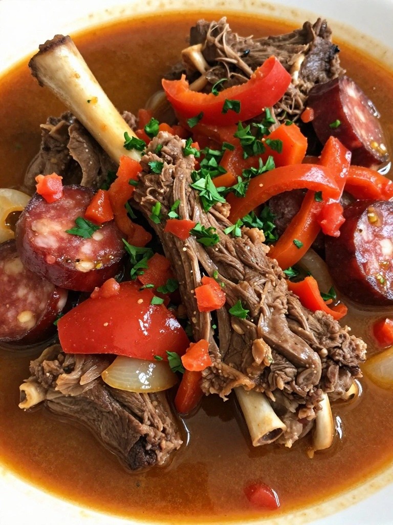 Spanish Lamb Neck Stew with Saffron, Red Peppers, and Chorizo