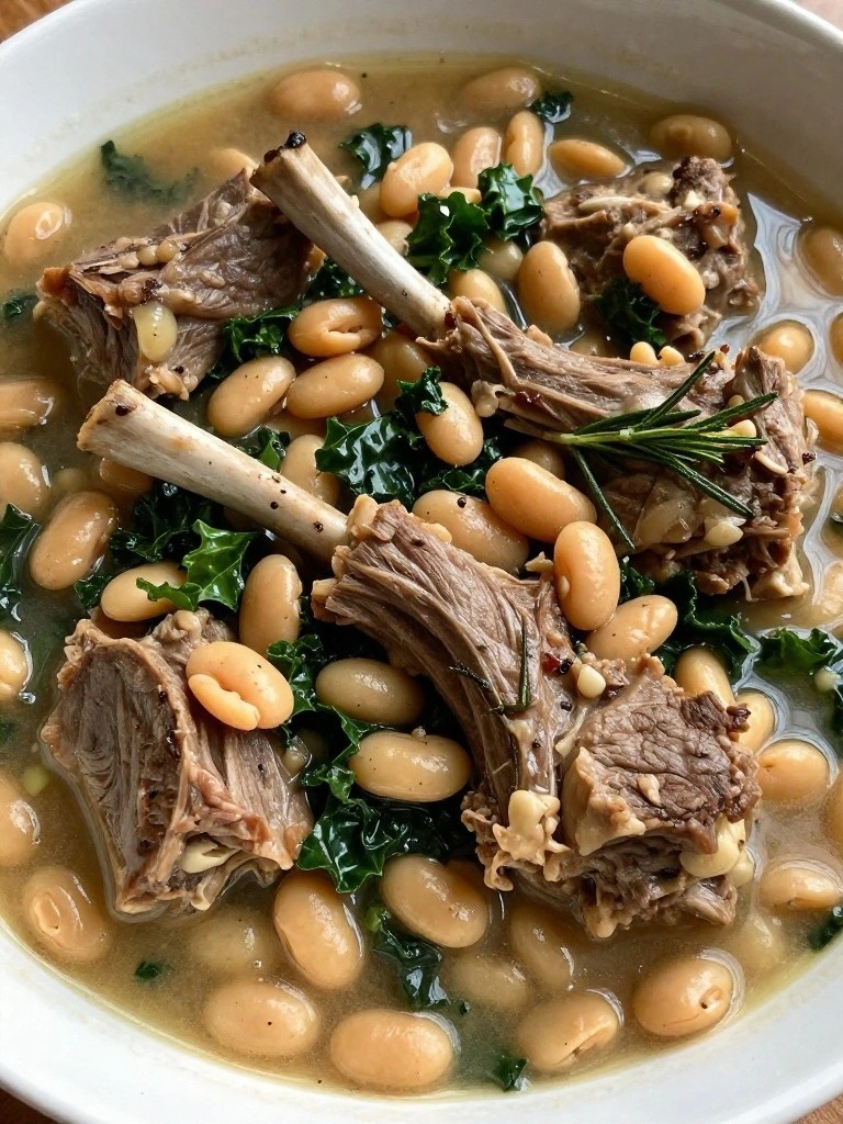 Tuscan Lamb Neck Stew with Cannellini Beans, Kale, and Rosemary