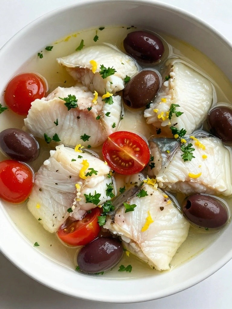 Greek Lemon Oregano Fish Stew with Olives