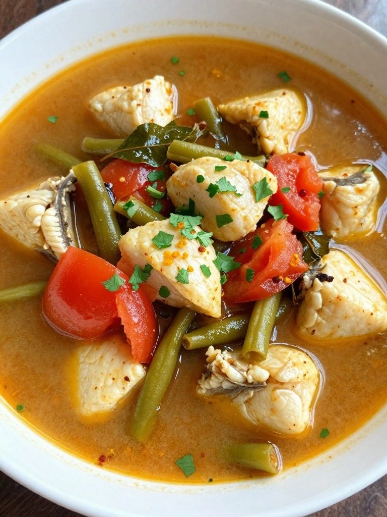 Indian Curry Leaf Tomato Fish Stew with Green Beans