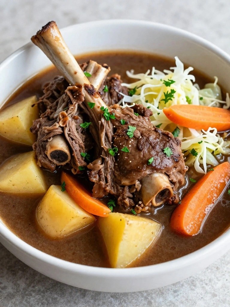 Hearty Irish Guinness Lamb Shank Stew with Potatoes and Cabbage