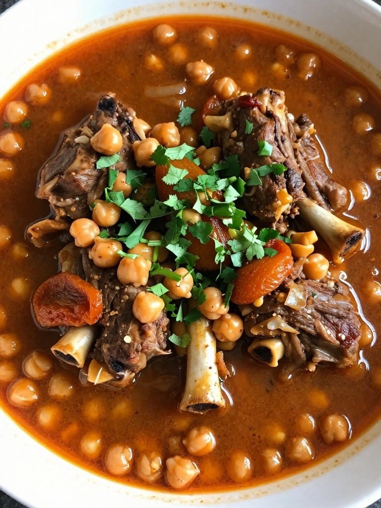 Moroccan Harissa Lamb Shank Stew with Apricots and Chickpeas