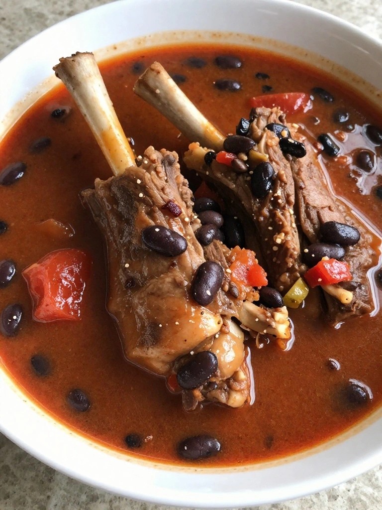 Smoky Mexican Chipotle Lamb Shank Stew with Black Beans