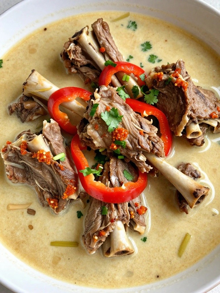 Thai Coconut Lemongrass Lamb Shank Stew with Bell Peppers