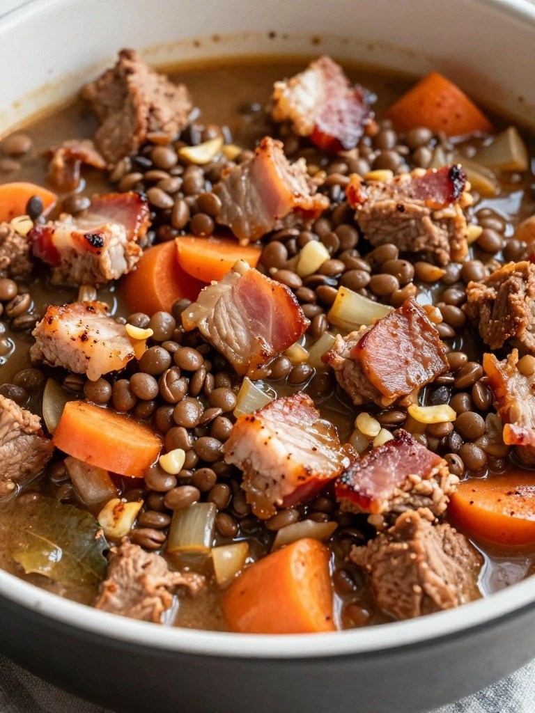 Bacon and Lentil Pork Stew with Smoked Paprika