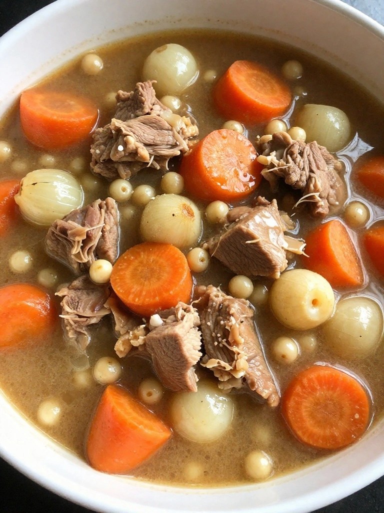 Traditional Dutch Oven Pork Stew with Carrots and Pearl Onions
