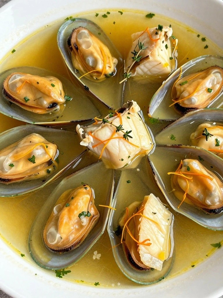 White Wine Mussel and Cod Stew with Saffron Threads