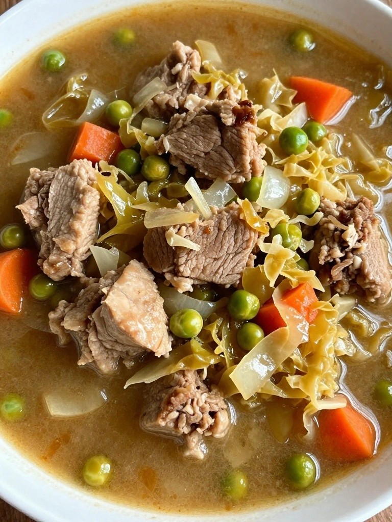 Hearty Hungarian Pork Stew with Paprika, Peas, and Cabbage