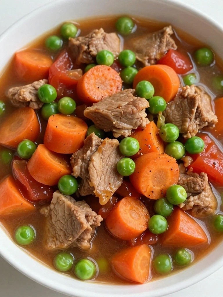Smoky Paprika Pork Stew with Peas, Tomatoes, and Carrots