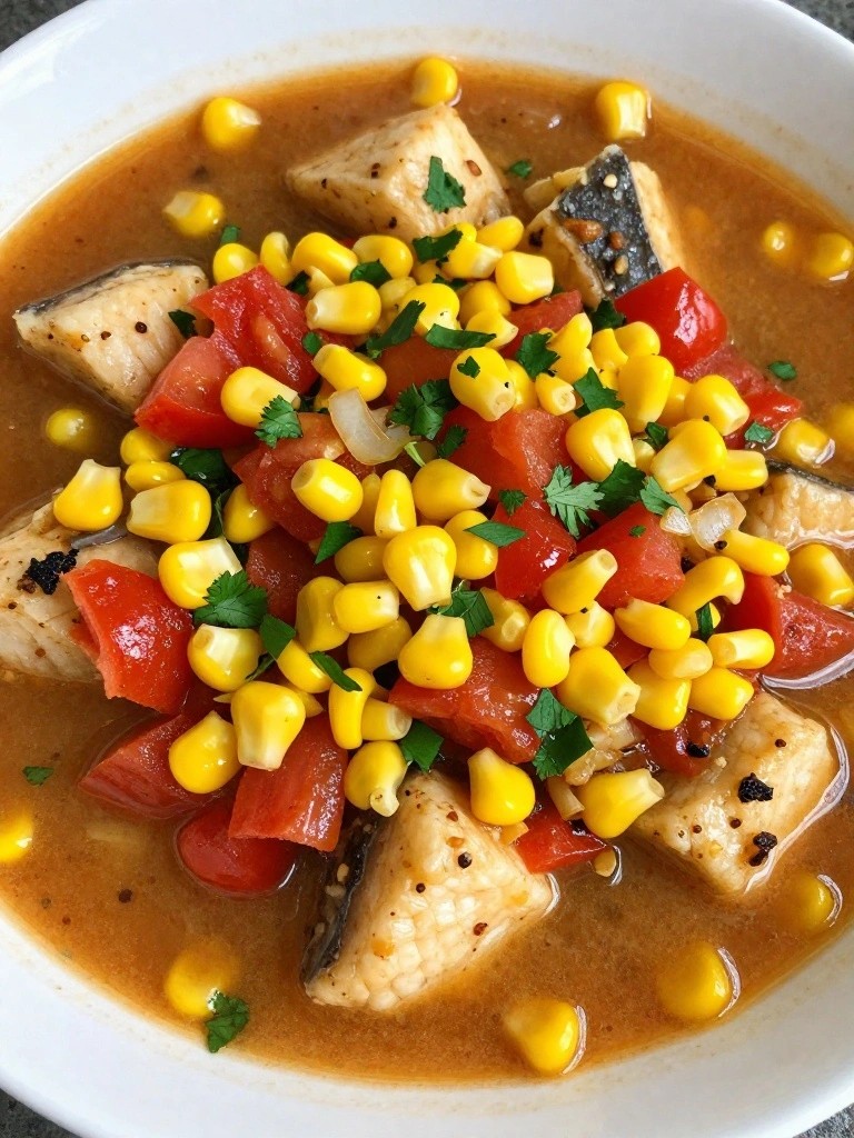 Mexican Chipotle Sea Bass Stew with Corn, Tomatoes, and Cilantro