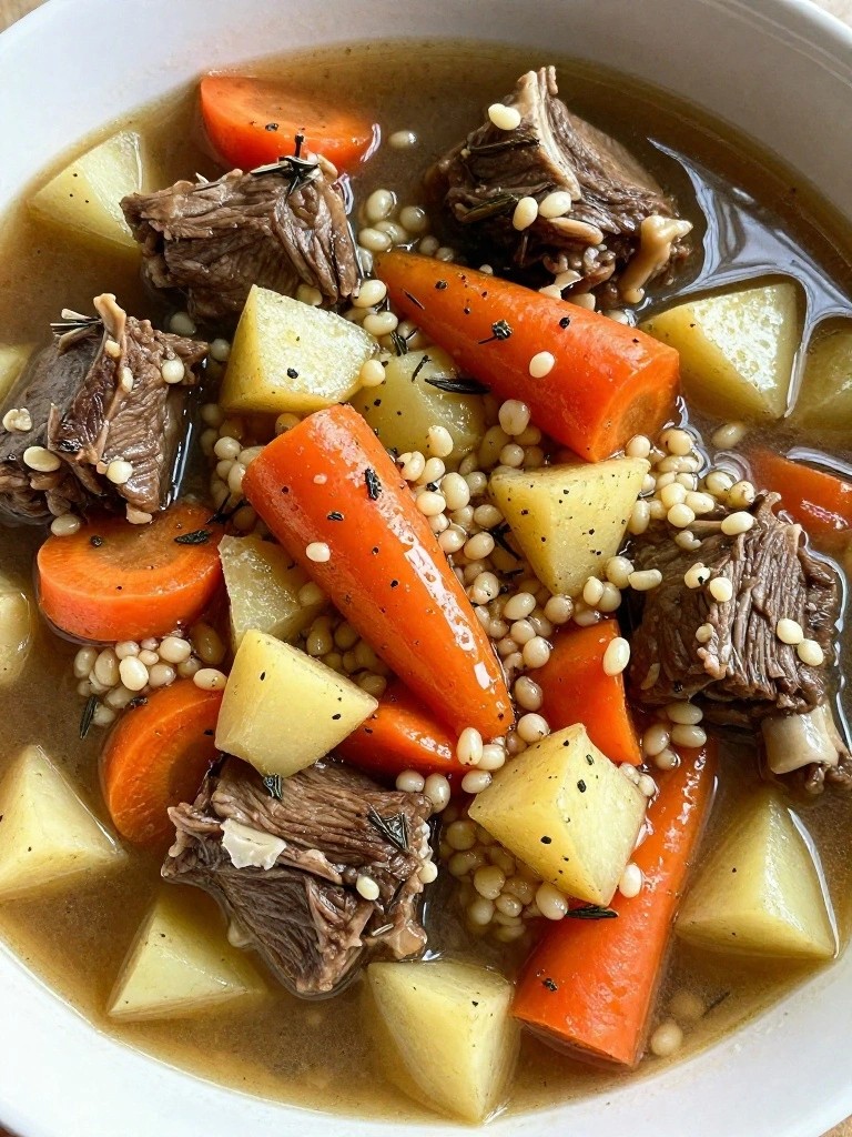 Balsamic and Herb Lamb Stew with Root Vegetables and Barley