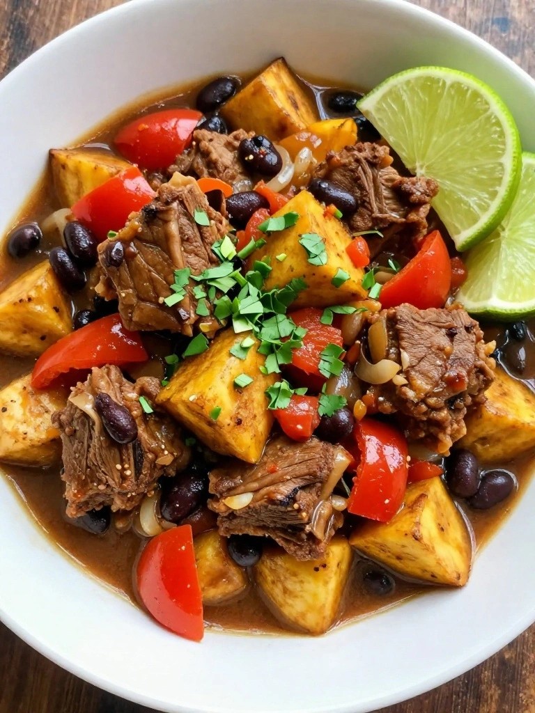 Caribbean Jerk Lamb Stew with Plantains and Black Beans