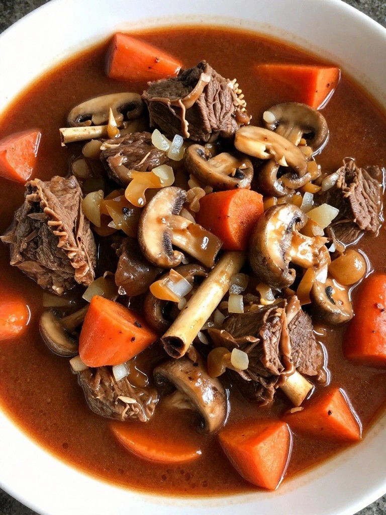 French Red Wine Lamb Stew with Mushrooms and Carrots