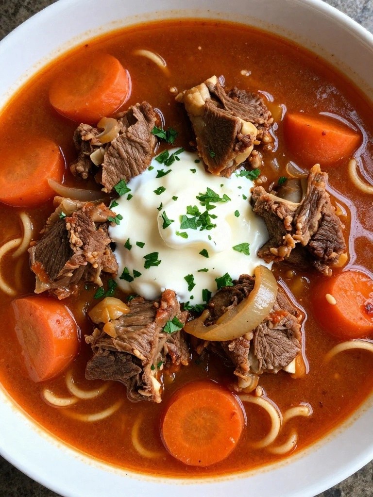 Hungarian Paprika Lamb Stew with Sour Cream and Noodles