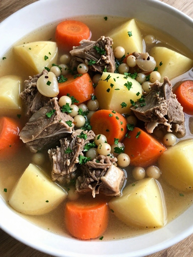 Traditional Irish Lamb Stew with Potatoes and Pearl Onions