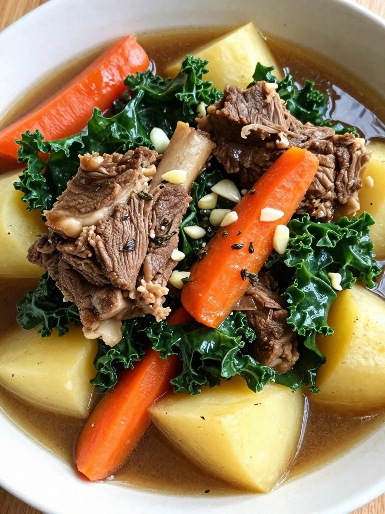 Hearty Lamb Stew with Kale and Garlic