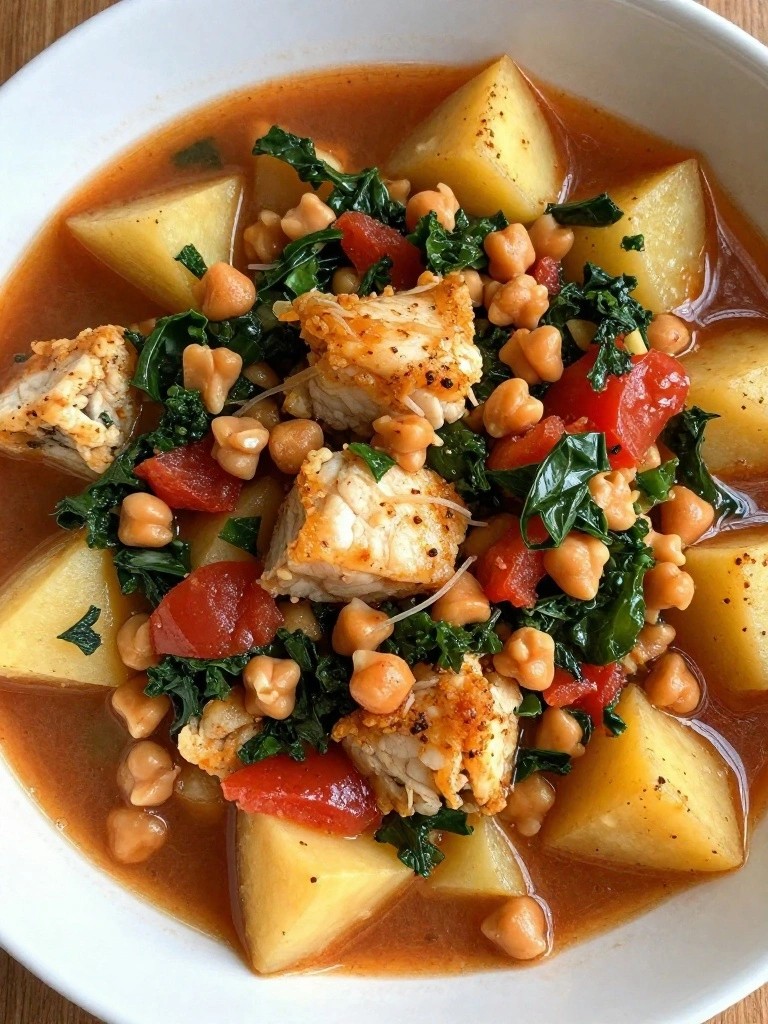 Smoky Paprika Cod Stew with Potatoes, Kale, and Chickpeas