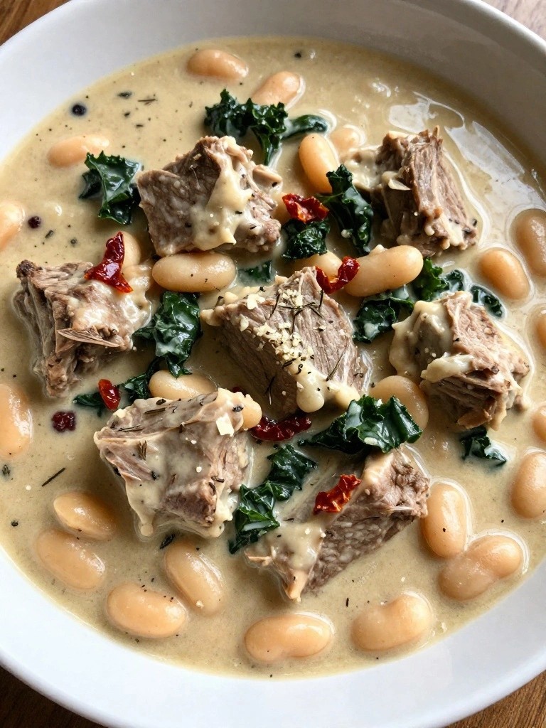 Creamy Tuscan Lamb Stew with White Beans and Kale