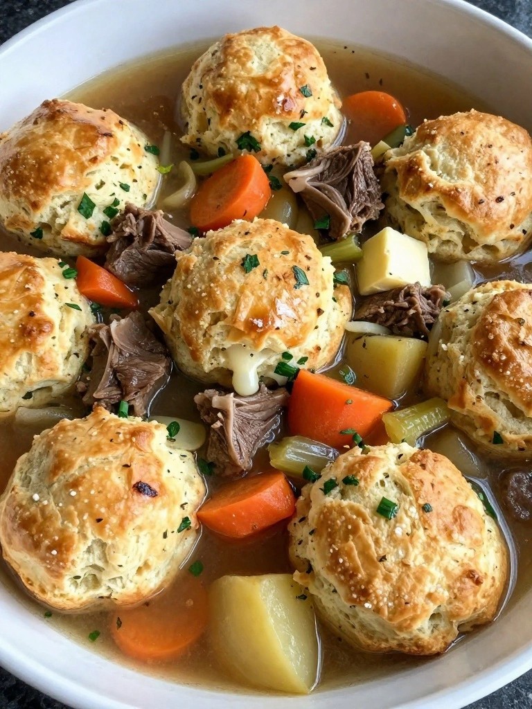 Irish Lamb and Vegetable Stew Topped with Herb Scones