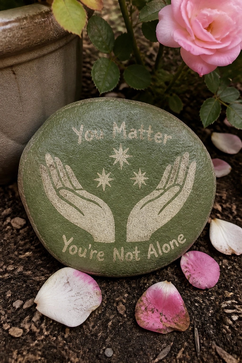Green rock engraved with 