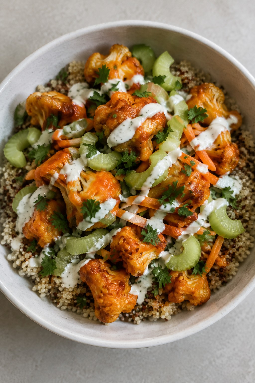 Bat Wing Buffalo Cauliflower Bowls with Quinoa
