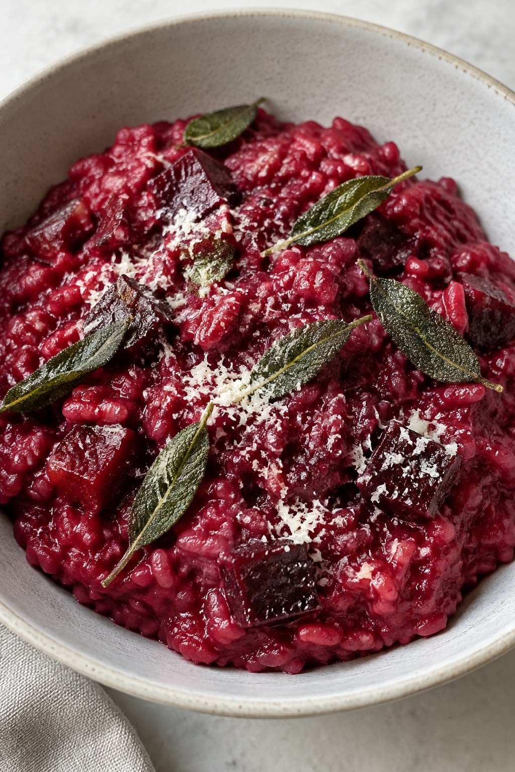 Bloody Beet Risotto with Crispy Sage