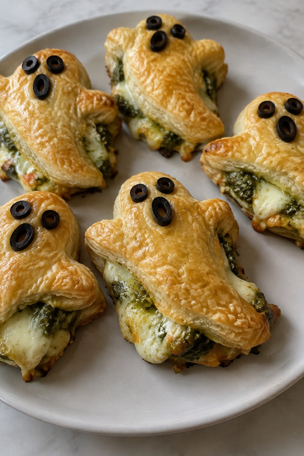 Ghostly Pesto Cheese Puffs