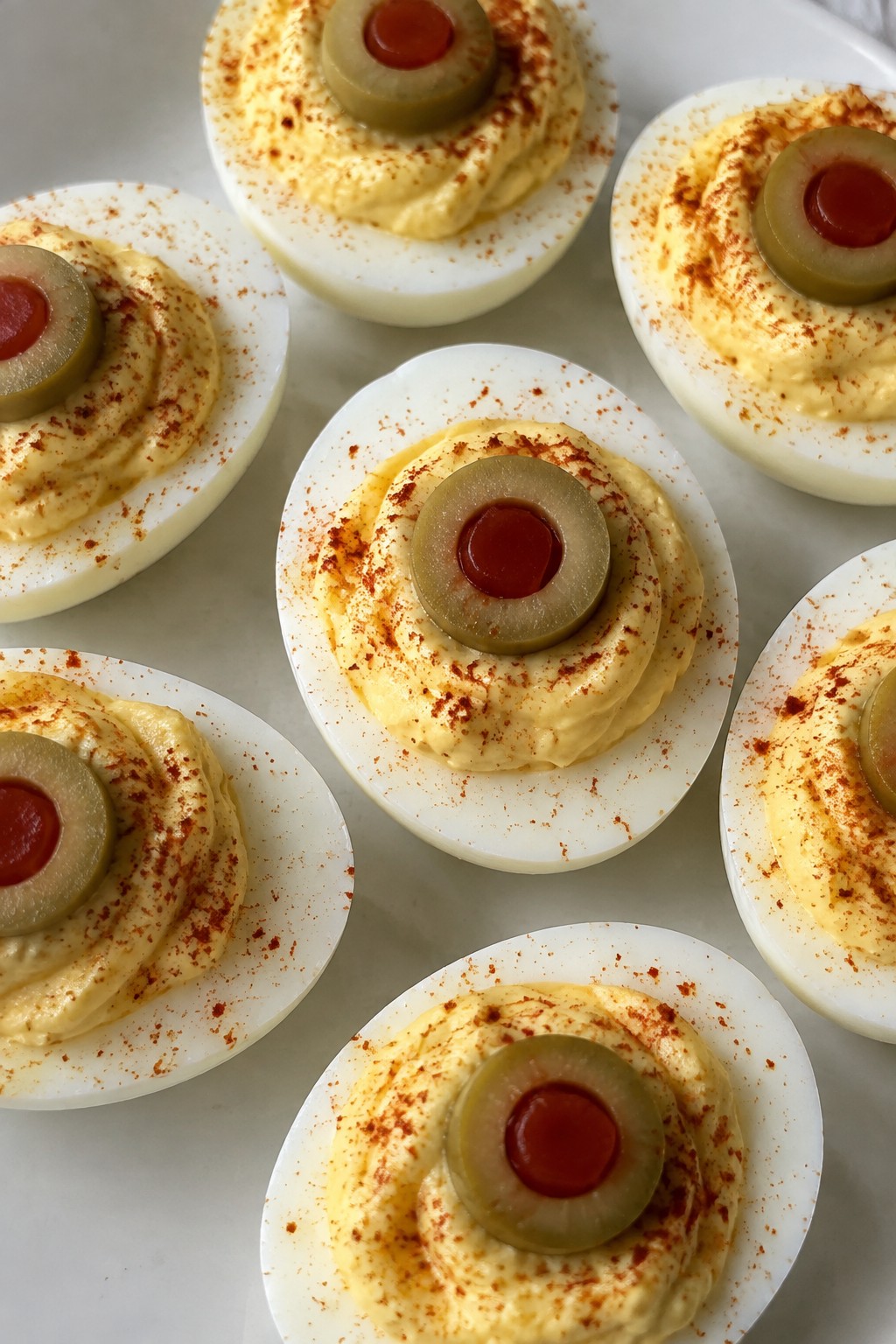 Olive-Topped Deviled Egg Eyeballs
