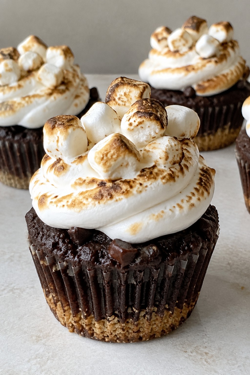S'mores Cupcakes with Toasted Marshmallow Frosting